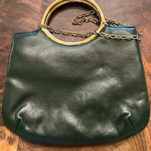 Vintage Ideal Dark Green Leather and Brass Shoulder Bag